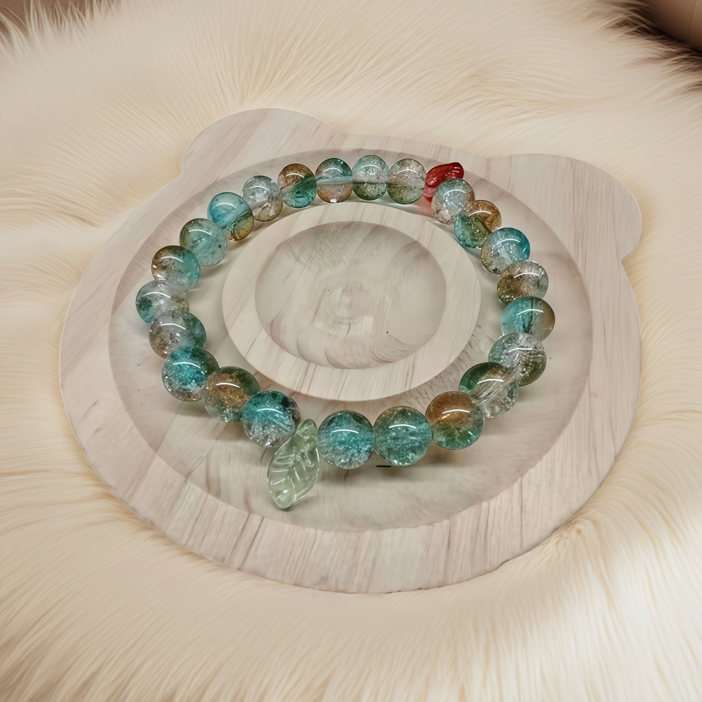 Women's Stylish Leaf Design Glass Bracelet, Elegant Gift